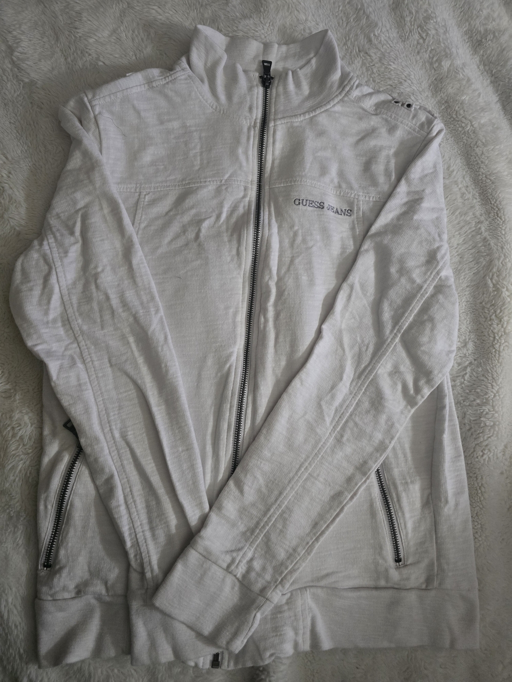 Guess White Men’s Lightweight Zip-Front Jacket